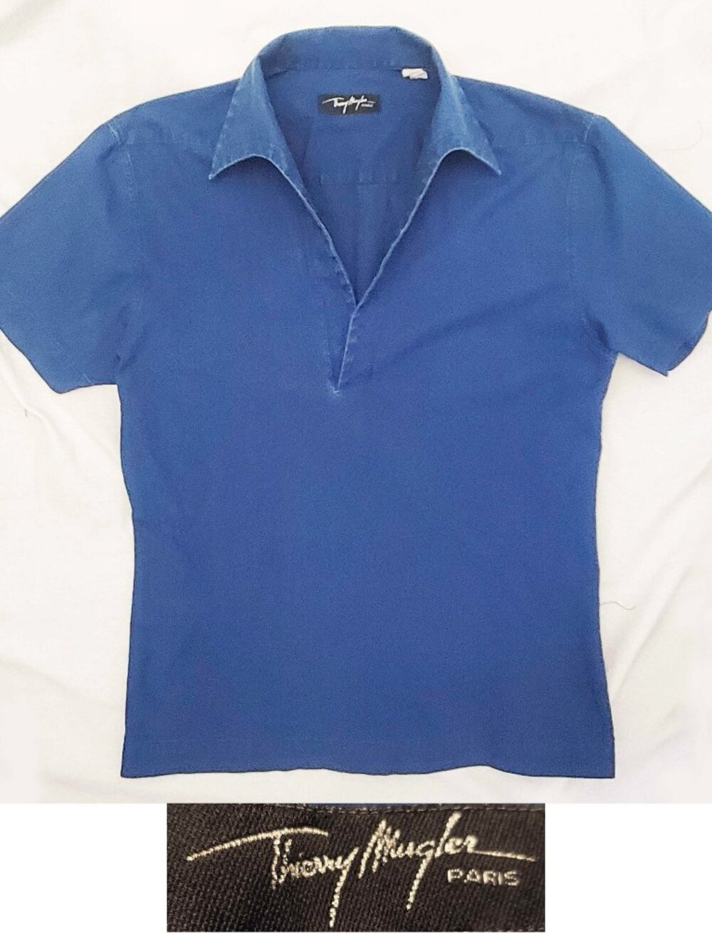 Thierry Mugler Vintage Blue Stretch Polo Shirt RARE